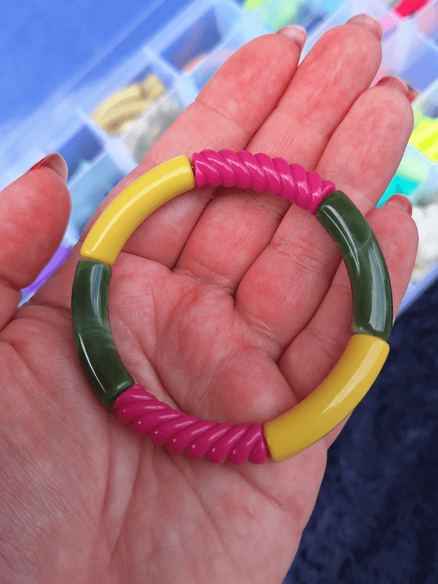 Bracelet Scarlett - Fuchsia torsadé 💚 et ocre